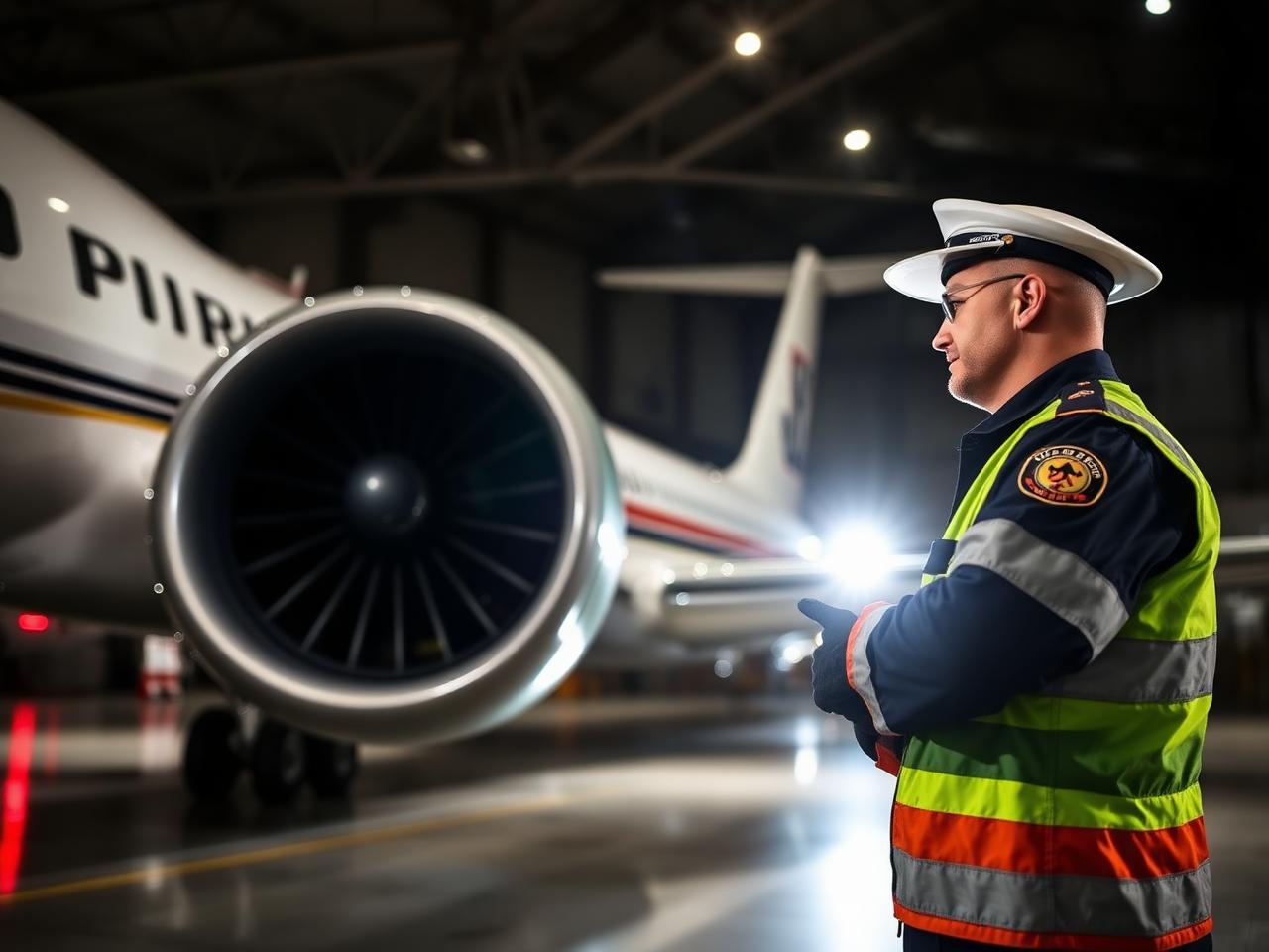 Nexus engineer inspecting jet engine